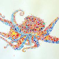 カラフルな動物アート作品 たくさんのカラフルなドットから作られた動物達