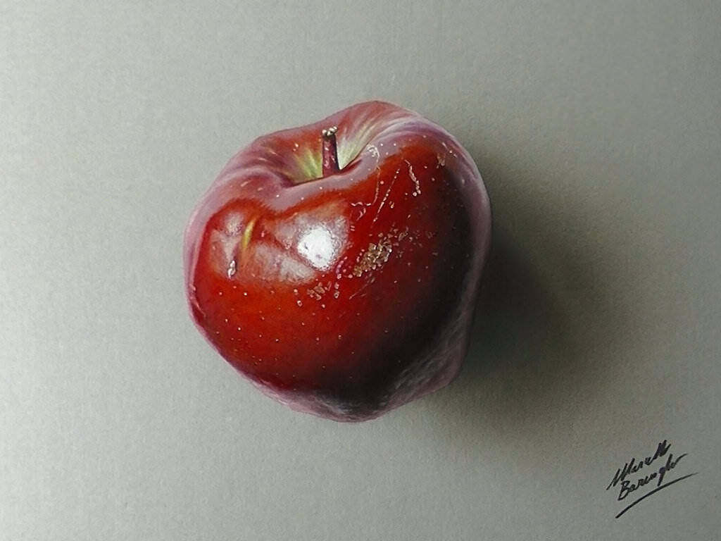 Apple drawing hyperrealism by marcellobarenghi dajdwky