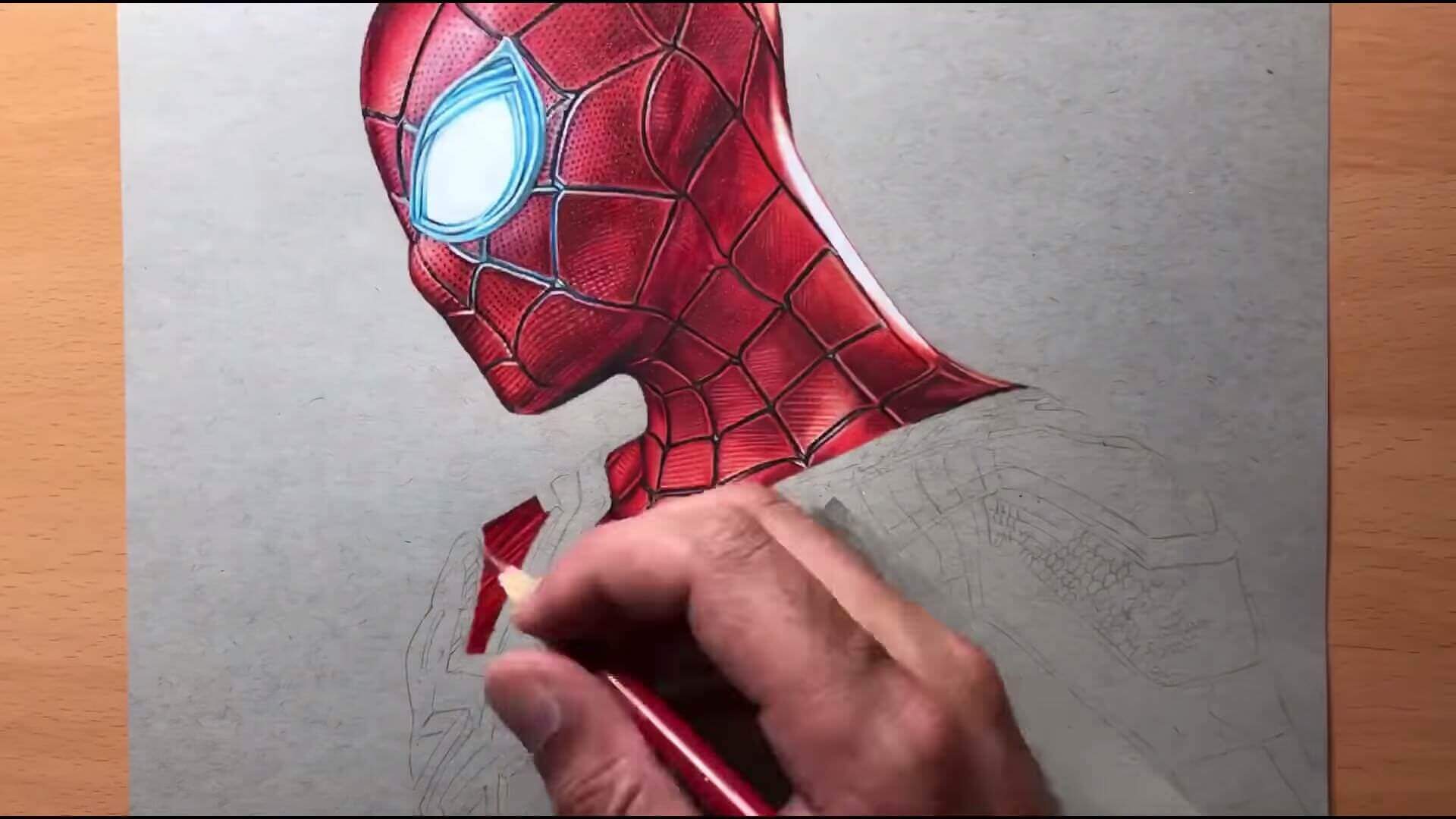 色鉛筆でリアルすぎるスパイダーマンが描かれる Art By Artology