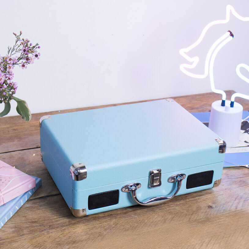 Retro briefcase turntable blue 32112